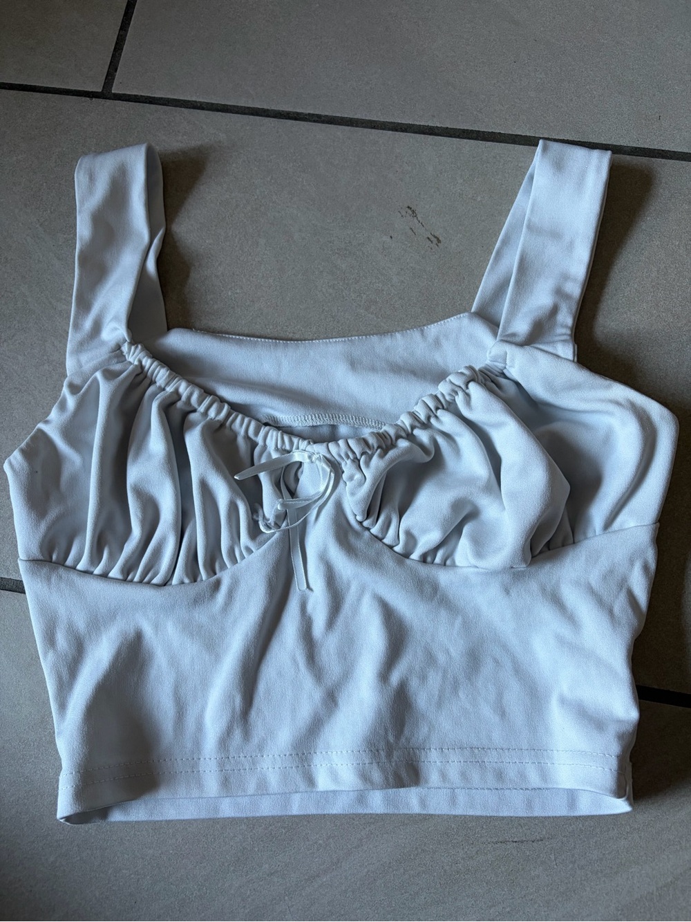 White Ruched Crop Tank Top